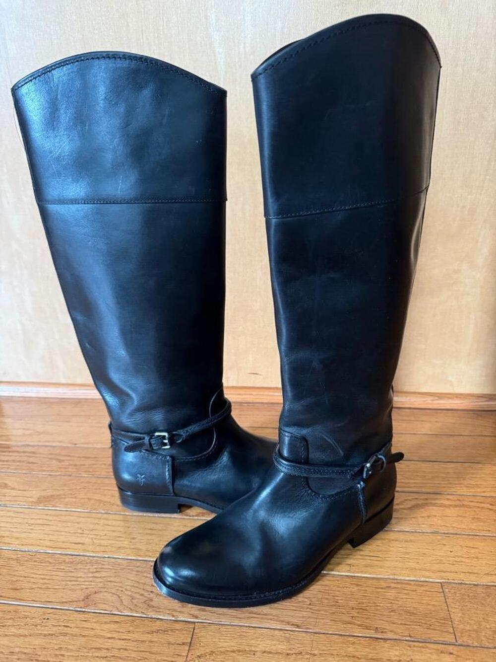 Frye Melissa belted Knee High Tall black Leather Riding Boots 6B (bota1400